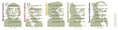 Canada Stamp #1626a - Canadian Authors (1996) 5 x 45¢