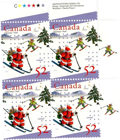 Canada Stamp #1628 - Santa and elf skiing (1996) 52¢ - Image 2