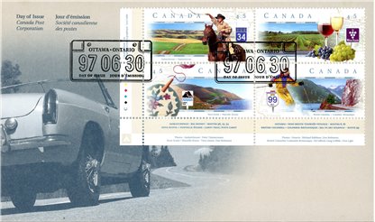 Canada OFDC#1653a - Scenic Highways-1 (1997) 4 x 45¢ PLATE BLOCK