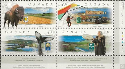 Canada Stamp PB#1783a - Scenic Highways-3 (1999) 4 x 46¢ Se-tenant block of 4 different (1780-1783)