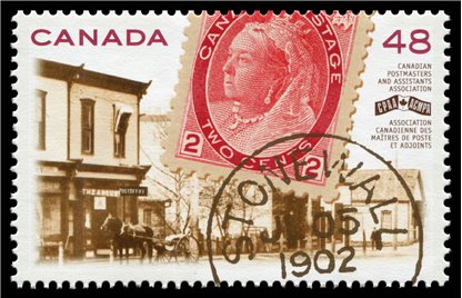 Canada Stamp #1956 - Post Office in Stonewall, MB, 2¢ Victoria and 1902 date stamp (2002) 48¢