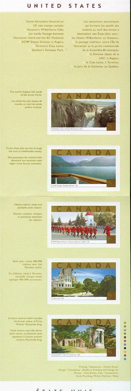 Canada Stamp Booklet - #BK270 Tourist Attractions (2003) 5 x 65¢ - Image 2