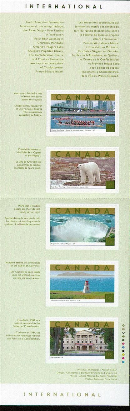 Canada Stamp Booklet - #BK271 Tourist Attractions (2003) 5 x $1.25 - Image 2