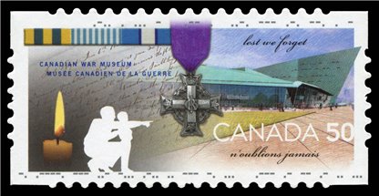 Canada Stamp #2108I - War Museum, medal, Morse code (2005) 50¢