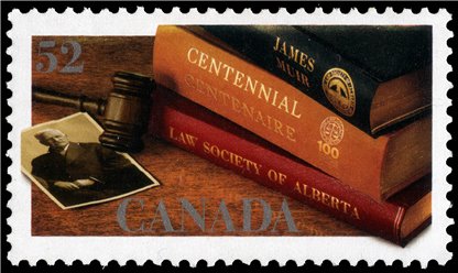 Canada Stamp #2228 - Law Society of Alberta, Books, gavel, photo of James Muir (2007) 52¢