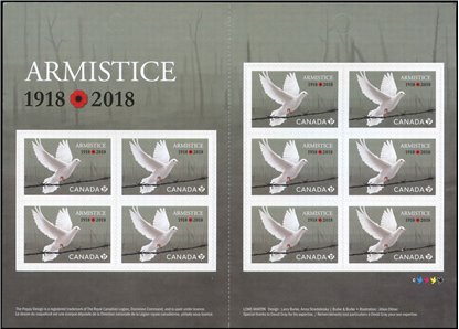 Canada Stamp #(BK708) 3131a - Dove and barbed wire (2018) 10 x P (85¢) - Image 3