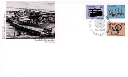 Canada OFDC #928-30-33 - Medium-Value Artifact Definitives (1985) 1 x 39¢, 1 x 50¢,  1 x 68¢ - Image 2