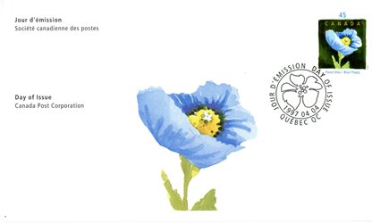 Canada FDC#1638 - Blue Poppy, by Claude A. Simard (1997) 45¢ - Image 2