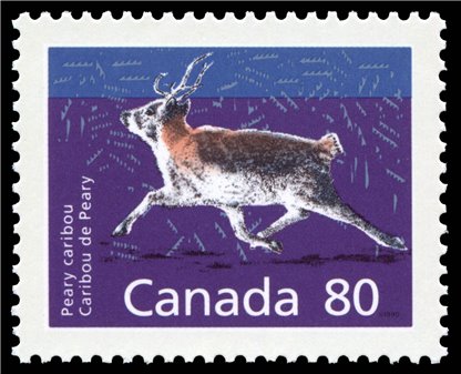 Canada Stamp #1180a - Peary Caribou (1990) 80¢ Booklet single from 1180b