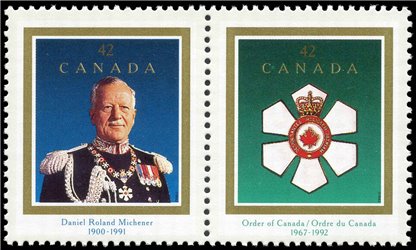 Canada Stamp #1447a - Order of Canada / Roland Michener (1992) 2 x 42¢ - Image 2