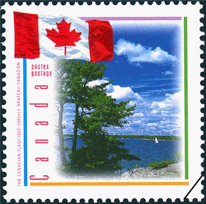 Canada Stamp #1546i - Flag with scene of lake (1995) 43¢ - Image 2