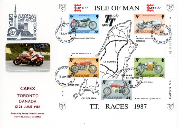 Special Cover - Capex 87 - 1987 The 80th Anniversary of the Isle of Man TT Motorcycle Race