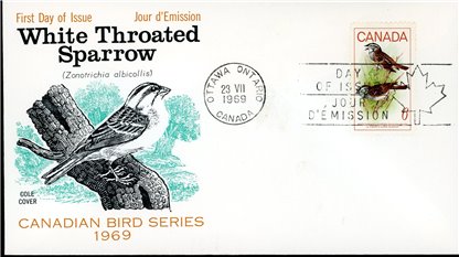 Canada FDC#496 - White-Throated Sparrow (1969) 6¢