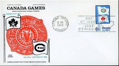 Canada FDC#500 - Flags of Summer and Winter Games (1969) 6¢