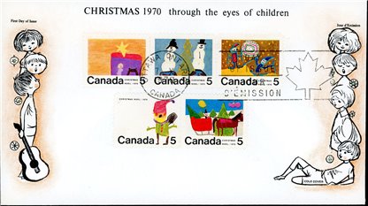 Canada FDC#523a - Christmas (1970) 5 x 5¢ ------- - Image 2