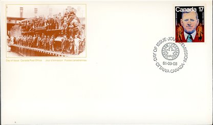 Canada OFDC#899 - Aaron Mosher and workers (1981) 17¢