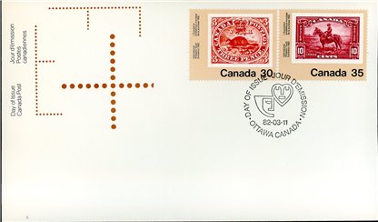 Canada OFDC#911 - RCMP Constable (No. 223) (1982) 35¢ & #909 - Three-Penny Beaver (No. 1) (1982) 30¢