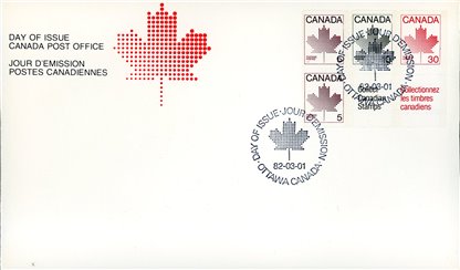 Canada OFDC#945a - Booklet Stamps (1982) 2 x 5¢, 1 x 10¢, 1 x 30¢