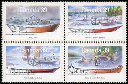 Canada Stamp #1269a - Small Craft-2 (1990) 4 x 39¢ - Image 2