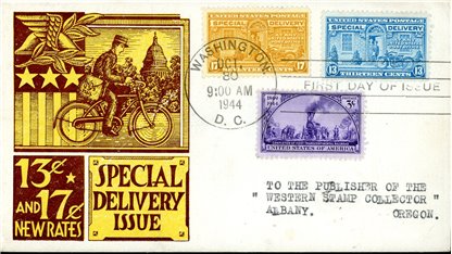 US FDC - Special Delivery #17 & E18 - Postman and Motorcycle (1944) - Image 2