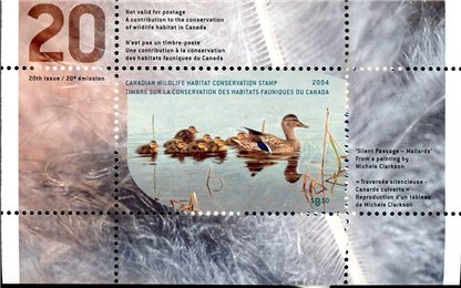 Canadian Wildlife Habitat Conservation Stamp #FWH20 - Mallard Ducks (2004) $8.50 - Image 2