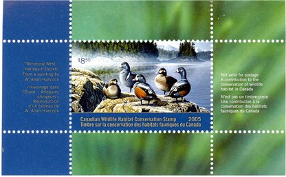 Canadian Wildlife Habitat Conservation Stamp #FWH21 - Harlequin Ducks (2005) $8.50 - Image 2