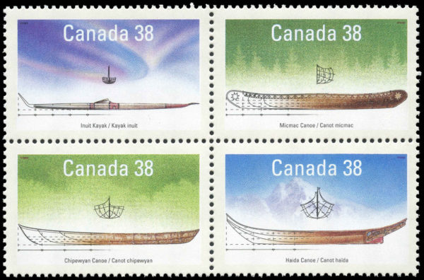 Canada Stamp #1232a - Small Craft-1 (1989) 4 x 38¢ Se-tenant block (1229-1232)