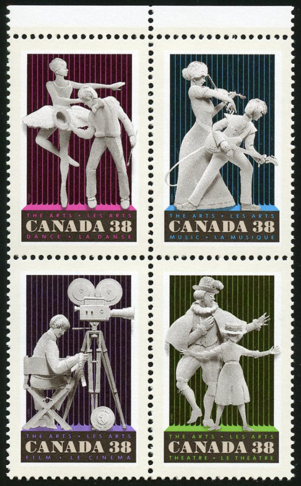 Canada Stamp #1255a - Performing Arts (1989) 4 x 38¢ Se-tenant block (1252-1255)