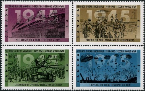 Canada Stamp #1544a - Second World War-1945 (1995) 4 x 43¢ Se-tenant block (1541-1544), LF