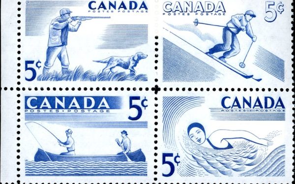 Canada Stamp #368a - Recreation Sports (1956) 4 x 5 Se-tenant block of 4 (365-368)