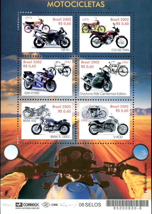 Brazil Stamp Sc#2858 (2002) - Motorcycles sheet of 6