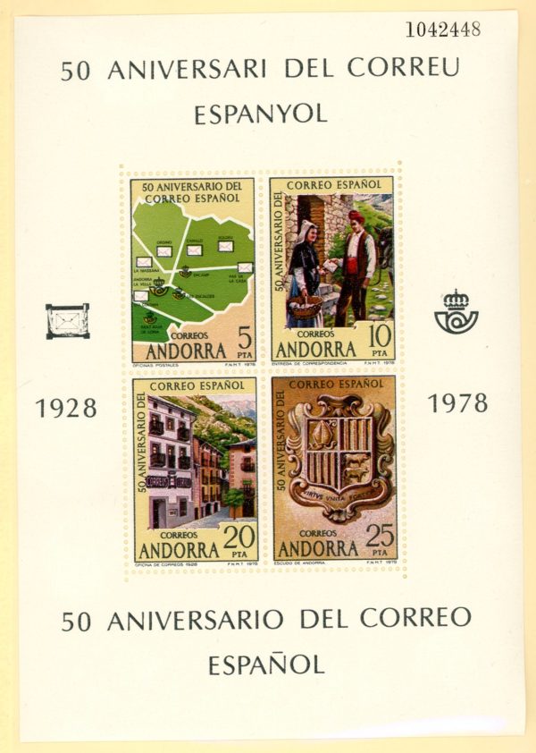 Andorra - S#102 - SS 5p, 10p, 20p, 25p (1978) Spanish postal service in Andorra 50th ann.