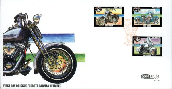 Aruba FDC S#327-329 Harley Davidson Motorcycles (2008)