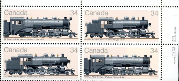 Canada Stamp PB#1072a - Canadian Locomotives (1906-1925)-3 (1985) 2 x 34¢ Se-tenant pair (1071, 1072)