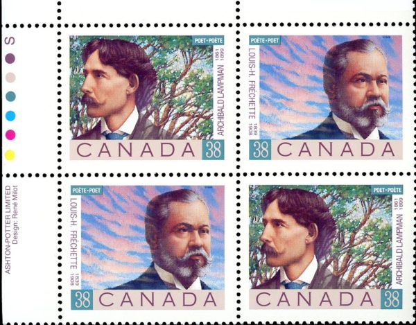 Canada Stamp PB#1244a - Canadian Poets (1989) 2 x 38¢ Se-tenant pair (1243, 1244)