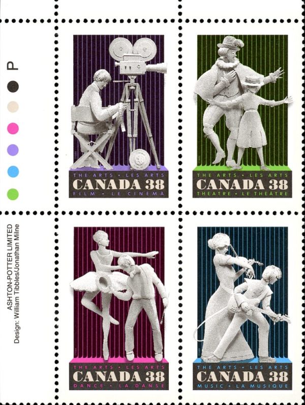 Canada Stamp PB#1255a - Performing Arts (1989) 4 x 38¢ Se-tenant block (1252-1255)