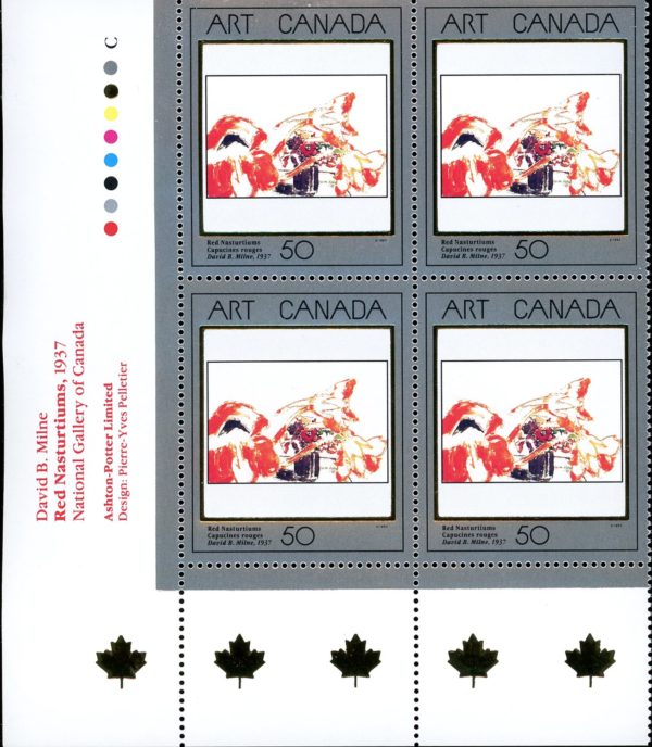 Canada Stamp Plate Block#1419 - Red Nasturtiums (1992) 50¢