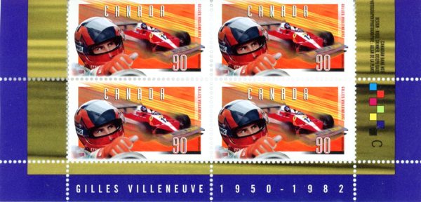 Canada Stamp #PB1648 - Close-up of Villeneuve with Ferrari T-3 in background (1997) 90¢