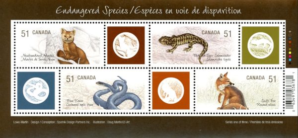 Canada Stamp #2173 - Endangered Species-1 (2006) 4 x 51¢ Souvenir sheet of 4