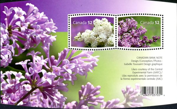 Canada Stamp #2206 - Lilacs (2007) 2 x 52¢ Souvenir sheet of 2