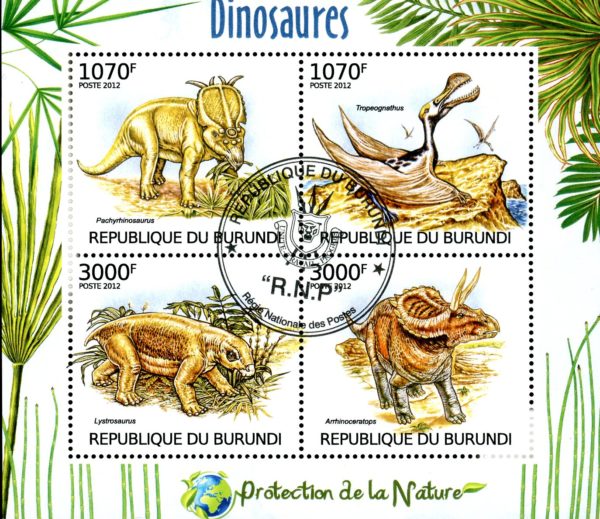 Burundi Stamp Sc#1128 (2012) - S/Sheet of 4  - Dinosaurs (Used)