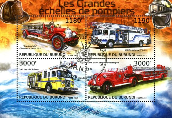 Burundi Stamp Sc#1250 (2012) - S/Sheet of 4  - Fire-trucks (Used)