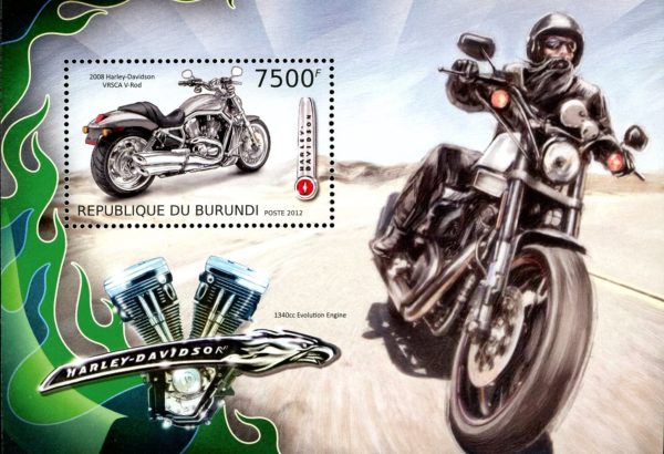 Burundi Stamp Sc#1280 (2012) - S/Sheet of 1 - Harley Davidson Motorcycle