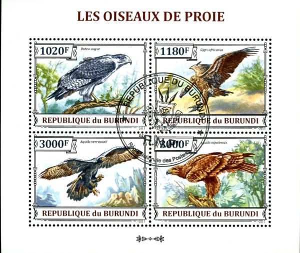 Burundi Stamp Sc#1388 (2013) - S/Sheet of 4  - Birds of Prey (Used)