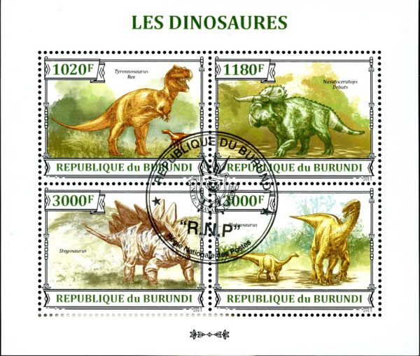 Burundi Stamp Sc#1389 (2013) - S/Sheet of 4  - DinoSaurs (Used)