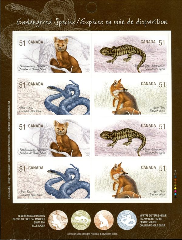 Canada Stamp #2177b - Endangered Species-1 (2006) 8 x 51¢ Booklet pane of 8