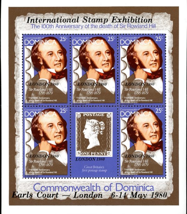 Dominica Stamp Sc#663A - 1980 - S/Sheet - Sir Rowland Hill - Overprinted "LONDON 1980"