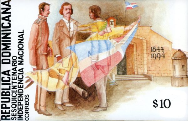 Dominican Republic Stamp Sc#1157 - 1994 - Three men, angel Carry Musket, Flag