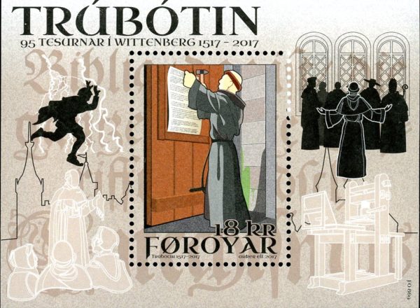 Faroe Islands Stamp Sc#693a -(2017) - Martin Luther Nailing to Church Door