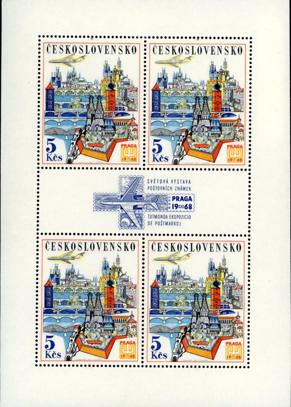 Czechoslovakia Stamp Sc#C65 - (1967) - Sheet -Praga 68 5k sheet of 4 plus label